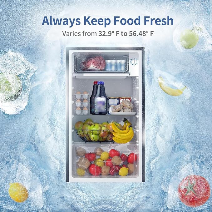 Mini Fridge with Freezer 3.2 Cu.Ft for Bedroom and Office Silver | Single Door, Small Refrigerator, Energy-efficient, Low Noise, Mini fridge for Dorm - Image 4