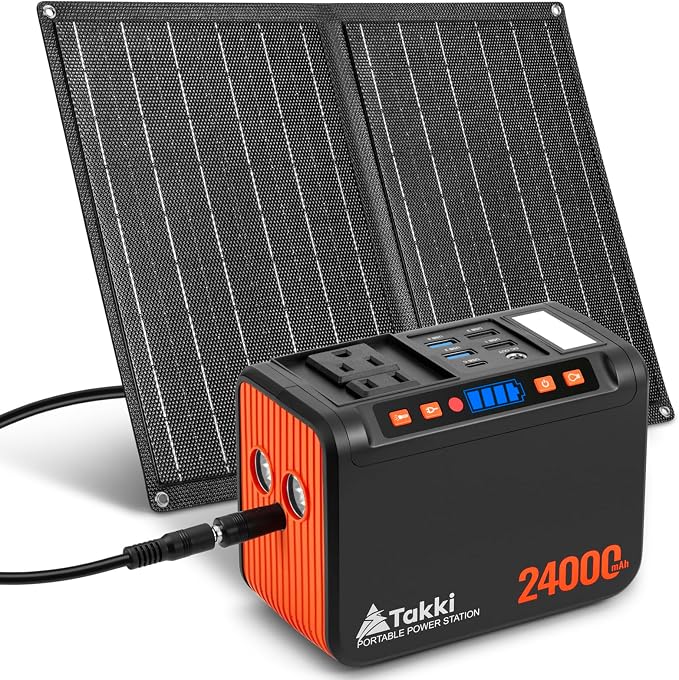 Takki Solar Generator 120W Peak Portable Power Station with 21W Solar Panel 88.8Wh Battery Power Bank with 110V AC Outlet for Camping RV Tent Home Outages Emergency by Takki