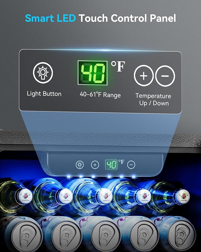 Feelfunn 50 Can Beverage Refrigerator, 1.3CuFt Mini Fridge with Glass Door | 40-61°F, ≤38dB, fast even cooling, removable shelf. For soda, beer, wine, 50 cans or 12 bottles in bedroom, office, dorm - Image 3