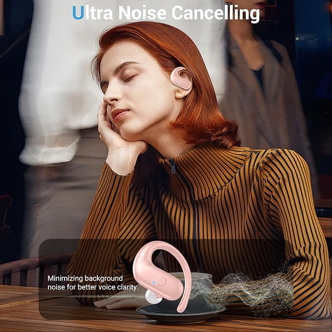 Sport Wireless Earbuds,60Hrs BT5.4 ENC IPX7 Waterproof Earhooks Deep Bass | 14.2mm drivers deliver rich stereo sound. Soft silicone ensures a secure, painless fit for long workouts. - Image 4