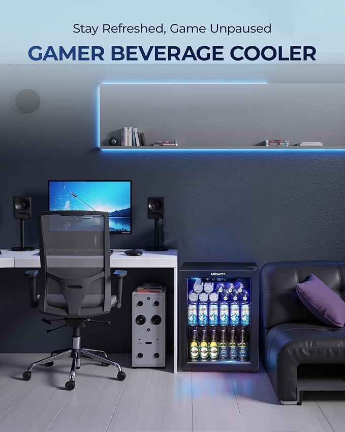 EUHOMY Beverage Refrigerator Cooler - 68 Can Mini Fridge with Glass Door for Soda, Beer, Wine, Small Refrigerator with Digital Temperature Control and Adjustable Shelves for Home Office Bar, 1.7 Cu.ft - Image 8