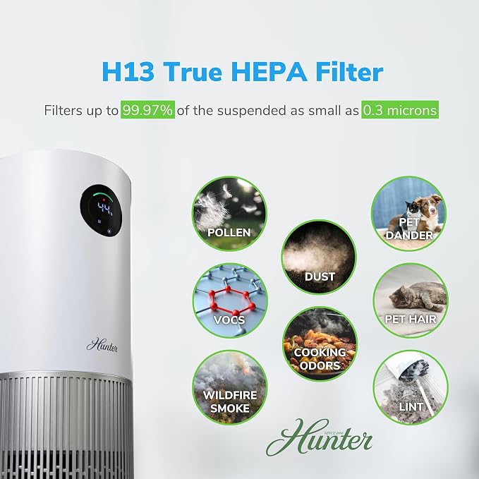 Hunter Fan Company Humidifier and Air Purifier In One, Advanced Filtration Air Purifiers for Home, Air Purifiers for Home Pets, Humidifiers for Bedroom and Humidifiers for Bedroom Baby, White/Silver - Image 4
