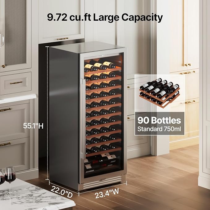 Ca'Lefort 24 Inch Wine Fridge, 90 Bottle Built-In Wine Cooler | 55-Inch Tall Wine Cellar, Quiet Inverter Compressor, Precise 40-65°F Temperature Control, Glide-Out Shelves & Storage Drawer - Image 2