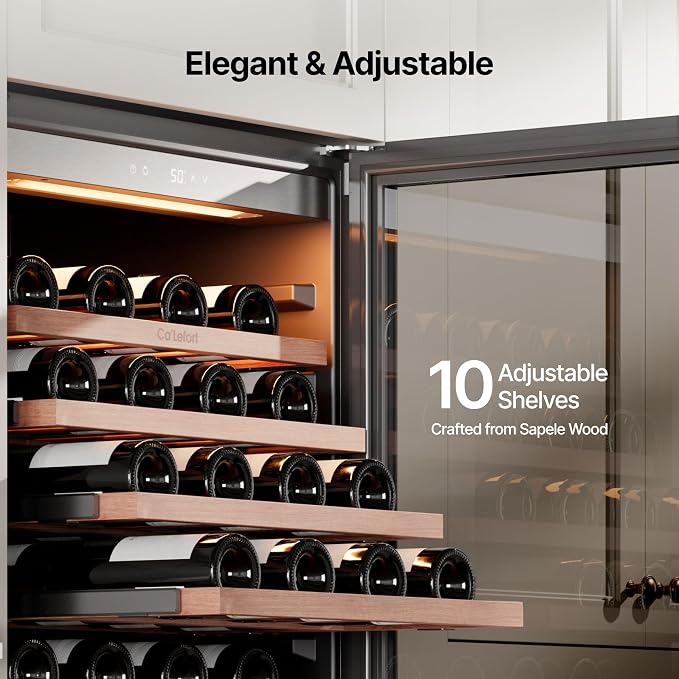 Ca'Lefort 24 Inch Wine Fridge, 90 Bottle Built-In Wine Cooler | 55-Inch Tall Wine Cellar, Quiet Inverter Compressor, Precise 40-65°F Temperature Control, Glide-Out Shelves & Storage Drawer - Image 5