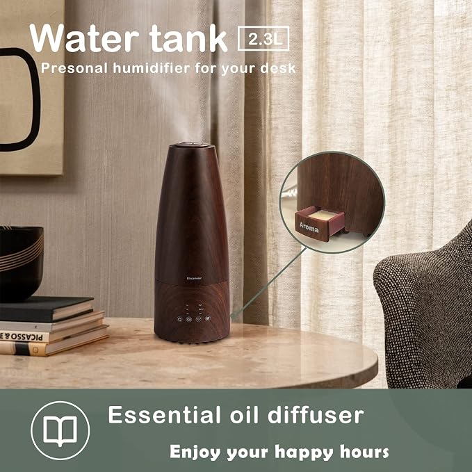 Cool Mist Humidifier，Elecameier Air humidifier for Home/Bedroom with Remote Control 2.3L Smart Air Humidifier for Desk/Office/Bedroom 25dB Whisper Quiet with Auto Shut off dark wood - Image 7