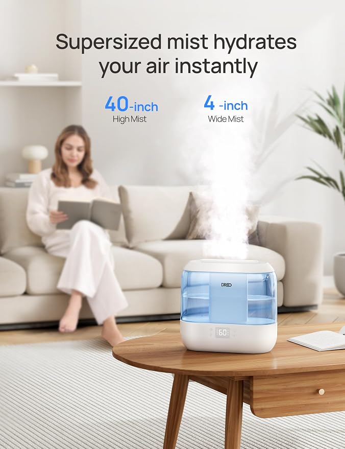 Humidifiers for Bedroom - DREO Quiet (4L Water Tank) Cool Mist Top Fill Essential Oil Diffuser for Home, Smart App & Voice Control, Rapid Ultrasonic Humidification Baby Nursery and Plants, Blue - Image 5