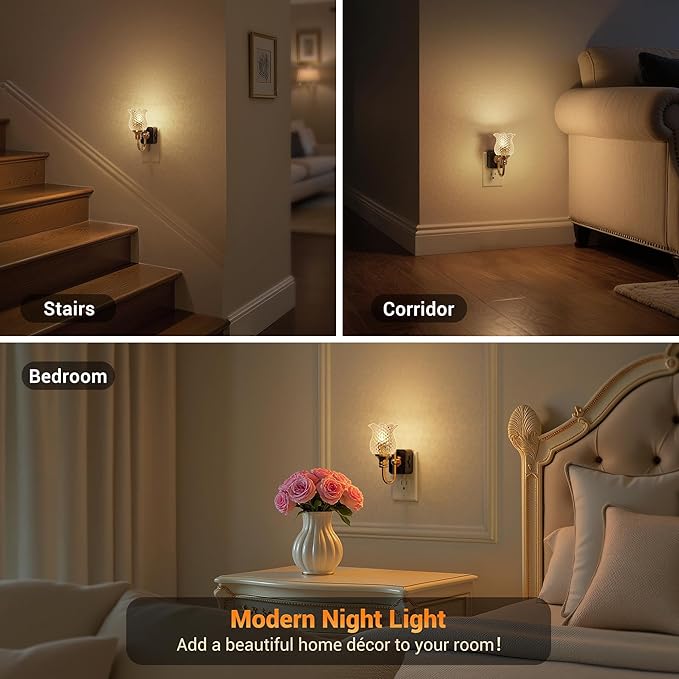 JandCase Night Light, 2 Pack Glass Night Lights Plug into Wall, Dimmable Floral - Image 6