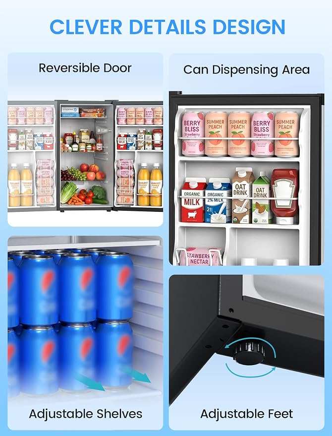 COWSAR 3.1 Cu.ft Mini Dorm Fridge for Bedroom Apartment Office, Silver | Reversible Single Door, Adjustable Thermostat, Energy Saving, Remove Glass Shelves, Compact Small Fridge for College Dorm - Image 5