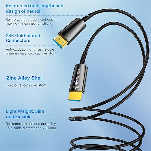Fiber Optic HDMI Cable 80 FT, 8K Long HDMI 2.1 Cable, Thin HDMI Cord 48Gbps - Image 6