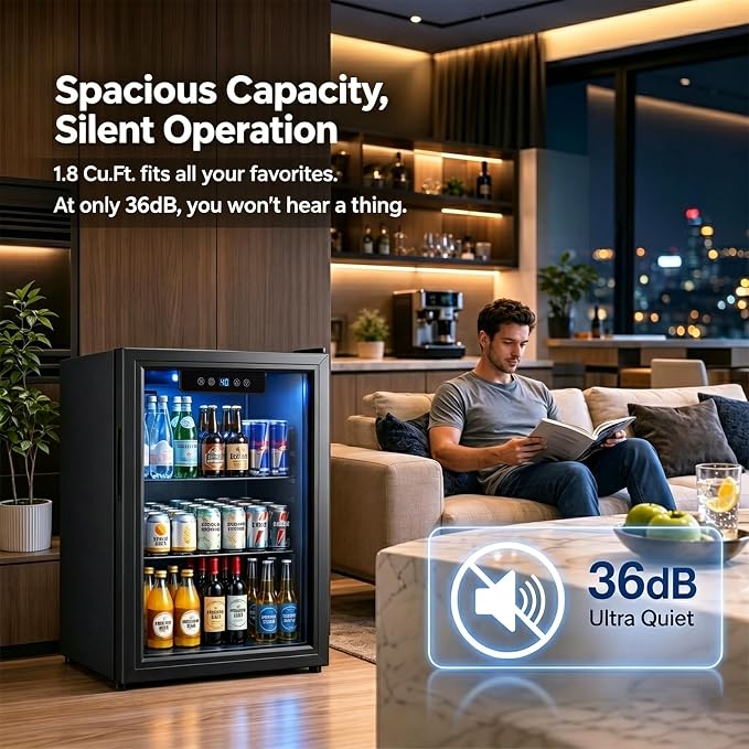 Beverage Refrigerator, 1.8 Cu.Ft Mini Fridge with Glass Door, and Electronic Temperature Control for Beer, Soda, Wine, Small Drink Fridge for Home, Dorm, Office, Bar (1.8 Cu.Ft) - Image 4