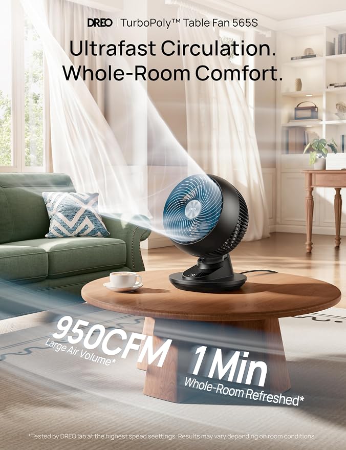 DREO Smart Fan for Bedroom, Powerful 85 ft Airflow, 12 Inches, Desk Fans in 20dB Quiet, 90°+90° oscillating fans, App/Voice Control, 9 Speeds & 8/12H Timer for Home Office Dorm - Image 4