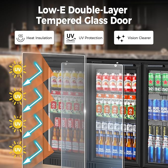 Back Bar Cooler with 3 Glass Door, 11.2 Cu.Ft Commercial Beverage Fridge, Under Counter Display Refrigerator with Safety Lock for Beer, Soda, Wine, Built-In/Freestanding for Bar Store Restaurant - Image 4