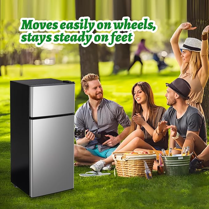 DEMULELR Small Refrigerator with Freezer 2.6 Cu.ft Dual Door Mini Fridge with 3 Removable shelves & Extra Drink Space Fridge for Office 14.77" W x 15" D x 35" H, Mini Refrigerator for Dorm, Silver - Image 4