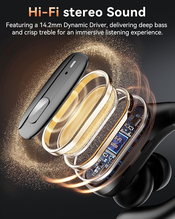Wireless Earbuds with Ear Hooks, Running Headphones, Ear Buds for Sports | 80H Long Playtime, Noise Cancelling, Physical Button Control, LED Display, IPX7 Waterproof Workout Earphones, Black - Image 3