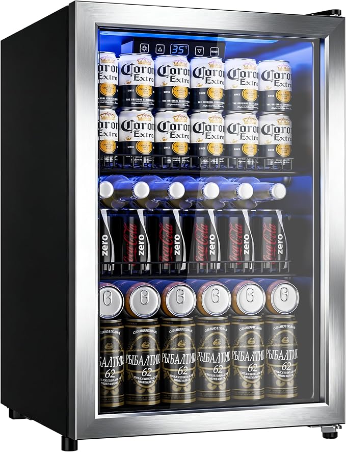 Beverage Refrigerator, 2.47 Cu.Ft Mini Fridge Beverage Cooler | Glass Door, 35–65°F Digital Temperature Display, Adjustable Shelves, Beverage Fridge for Soda, Beer & Wine by Manastin