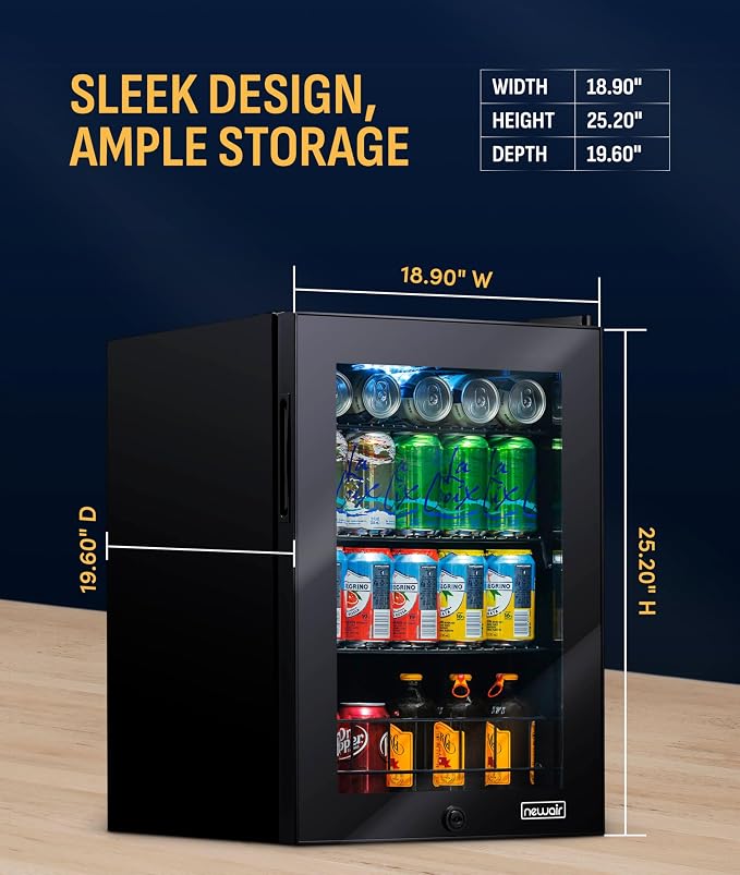 NewAir 90 Can Beverage Refrigerator | Freestanding Small Mini Fridge for Bedroom, Home Bar or Office | Adjustable Shelves, Quiet Cooling & Locking Door | Black - Image 4