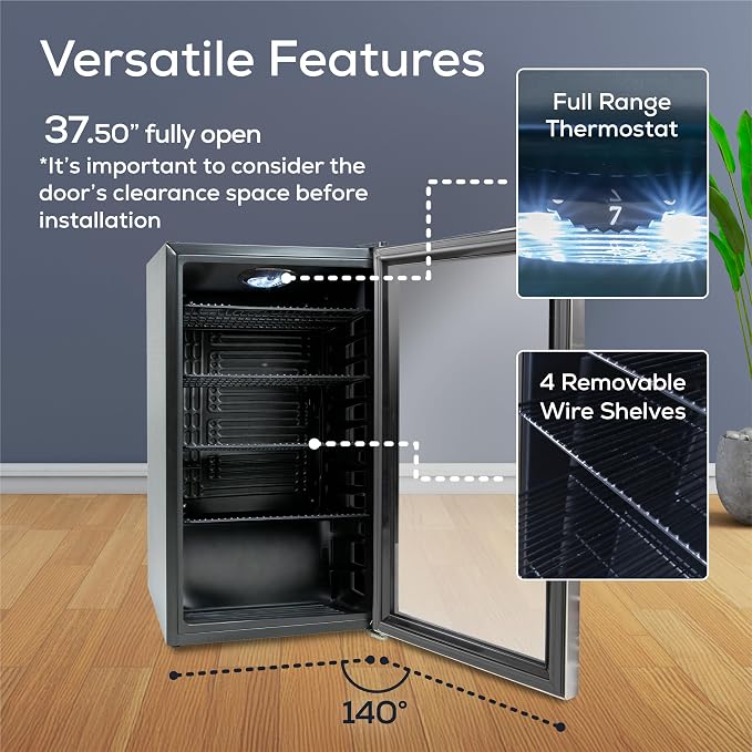 Igloo 3.5 Cu. Ft. Mini Fridge - Stainless Steel Single Door Compact Beverage Refrigerator with Shelves for Homes, Dorms & Offices- Keep Snacks and Drinks Cool with Temperature Control Mini Fridge - Image 5