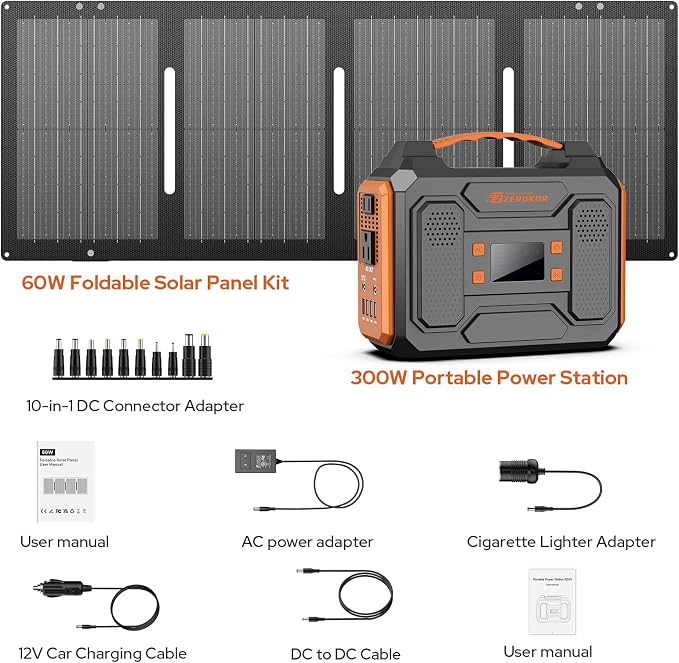 Portable Solar Generator, 300W Portable Power Station with Foldable 60W Solar Panel,110V Pure Sine Wave 280Wh Battery Power Pack with USB DC AC Outlet for Camping Smart Devices RV Van Outdoor-Orange - Image 9