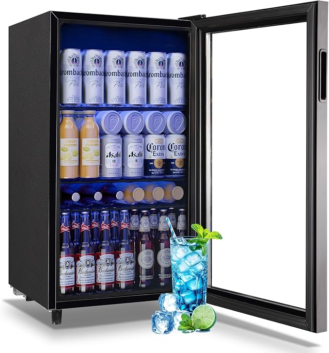 3.5 CU.FT Beverage Fridge Mini Refrigerator Soda Cooler Glass Door Featuring LED Light & Adjustable Shelves,7 Modes Ideal for Apartment, Office, Dorm by TACOOL