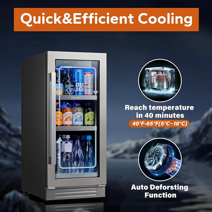 Ca'Lefort 15 Inch Beverage Refrigerator Cooler - 100 Can Mini Fridge with Glass Door for Soda Beer or Wine, 3 LED Compressor Fridge for Home Office Bar with 3 Adjustable Removable Shelves(3.0 cu.ft) - Image 6