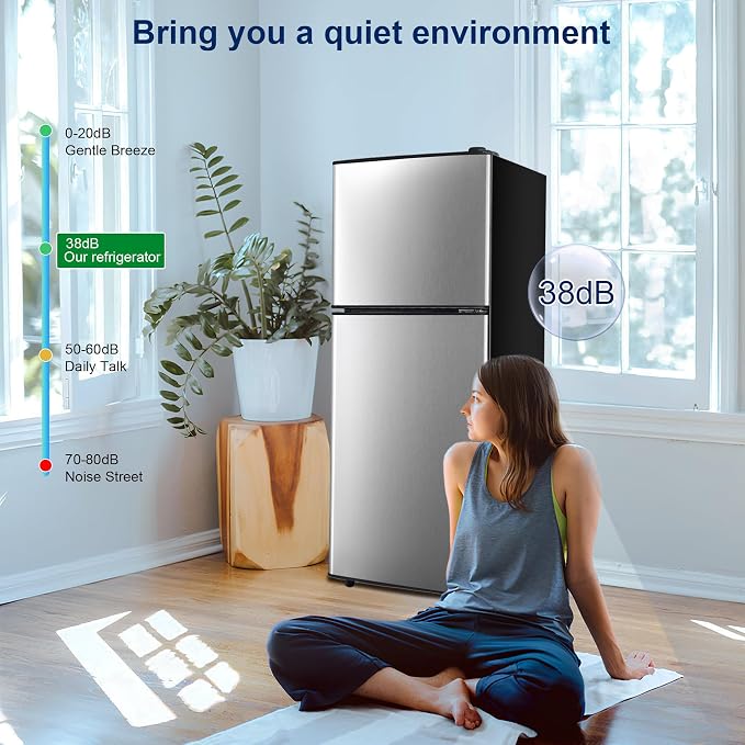 Small Refrigerator with Freezer 4.8 Cu. Ft. Mini Fridge with Freezer Silver | Compact Fridge for Apartment with Adjustable Thermostat & Removable Shelves, Mini Refrigerator for College, Dorm, Office - Image 5