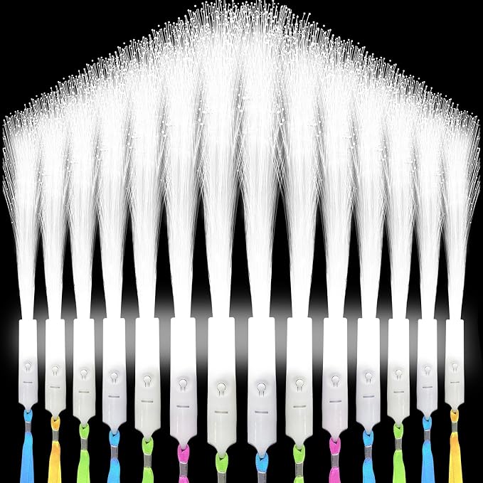 SHQDD 200 PCS White Fiber Optic Wands, Neon Party Supplies, LED Fiber Wands by SHQDD