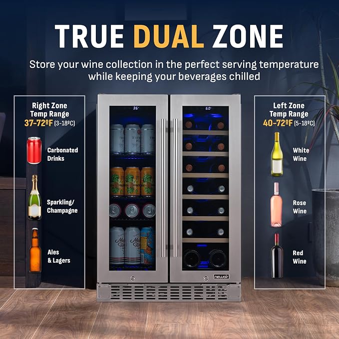 NewAir 24" Dual Zone Beverage Refrigerator & Wine Cooler for 18 Bottles & 60 Cans | Freestanding or Built-In Under Counter Mini Fridge for Beer, Wine and Soda | Stainless Steel - Image 6