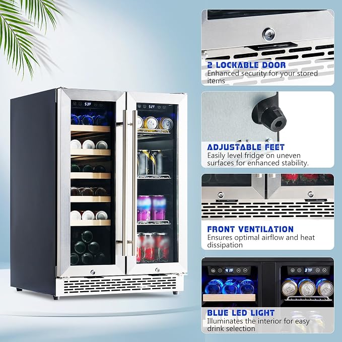 Albott 24 Inch Dual Zone Beverage Refrigerator, Glass Door Wine Cooler | Freestanding/Under Counter Wine and Beer Fridge, Holds 20 Bottles & 78 Cans, Ideal for Kitchen, Bar, Office, 34-64℉ & 41-68℉ - Image 5