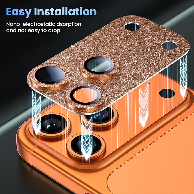 Uyiton for iPhone 17-Pro-Max Camera-Lens Protector: Bling Metal Tempered Glass - Image 7