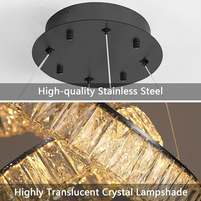HAIXIANG Modern Crystal Chandelier Dimmable LED 16 Inch Ring Pendant Lights - Image 6