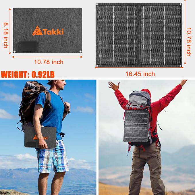 Takki 111Wh Portable Solar Generator Power Station with 21W Foldable Solar Panel, 120W Peak Solar Charger Power Bank with 110V AC DC USB Ports for Camping Emergency Outdoor Home Use - Image 6