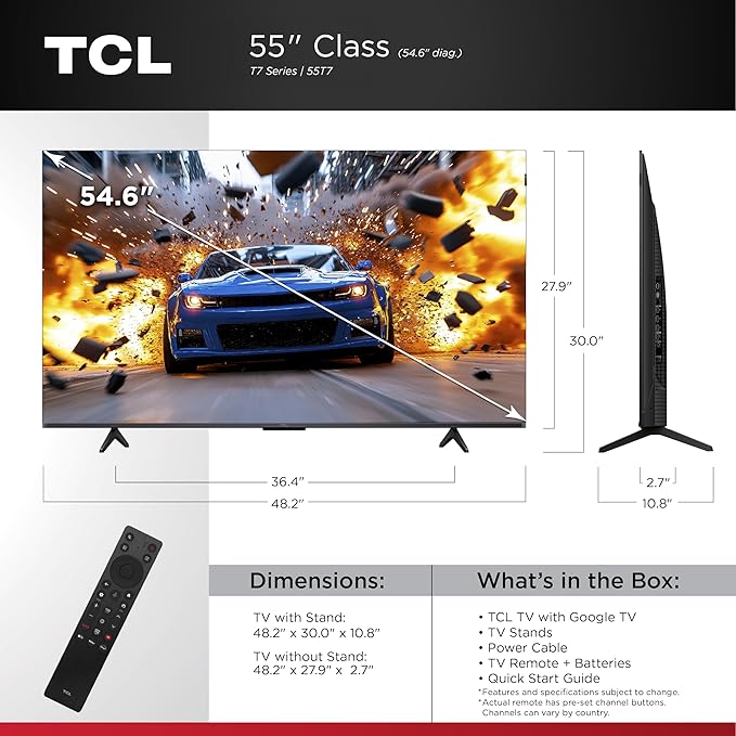 TCL 55" T7 4K QLED Google TV with 144Hz Gaming (55T7) | Smooth Motion for Sports & Gaming - Image 2