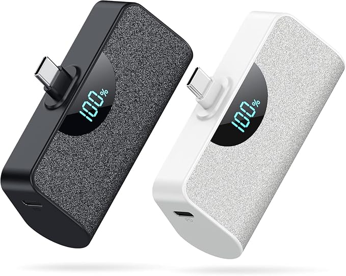[2-Pack]Portable Charger for iPhone 17/16/15,5200mAh PD USB C Power Bank Built-in USB-C Connector,Battery Pack Compatible with iPhone 17/17 Pro/17 Pro Max/16/15 Series,Android-Graphite Black+White by HETP