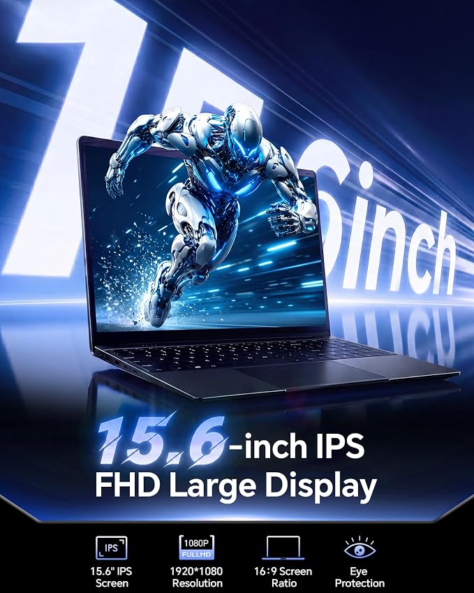 15.6'' AI Laptop with Office 365 12GB RAM 256GB SSD Win 11 Laptops | 7000mAh Battery, IPS FHD, 180°Viewing, Quad-Core Processor, Type-C, WiFi5, Portable Thin Business Student Laptops, Black - Image 3