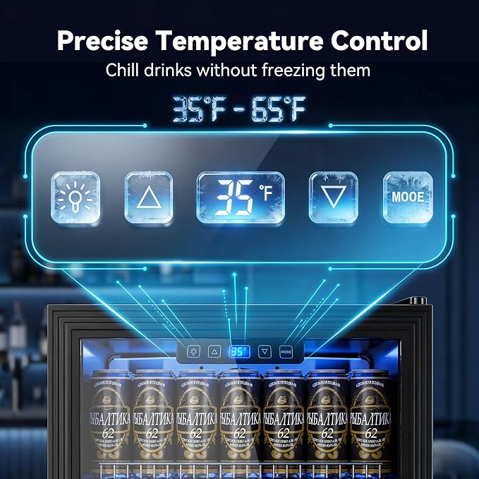 130 Can Beverage Refrigerator, 3.2 Cu.Ft Mini Fridge Beverage Cooler | Glass Door, 35–65°F Digital Temperature Display, Adjustable Shelves, Beverage Fridge for Soda, Beer & Wine - Image 6
