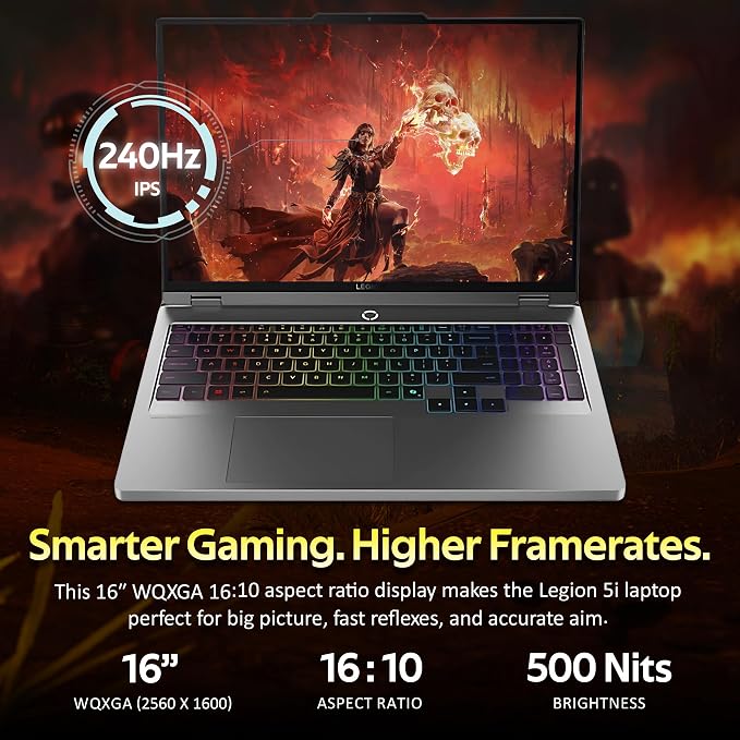 Lenovo Legion 5 16" WQXGA 240Hz Gaming Laptop, Intel Ultra 9 275HX, NVIDIA GeForce RTX 5060, 16GB DDR5, 2TB Storage (1TB SSD+1TB Docking Station Set), 24-Zone RGB Backlit Keyboard, Win 11 Pro, Gray - Image 4