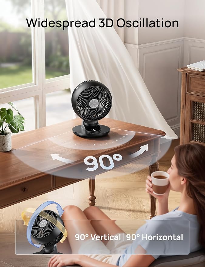 DREO Smart Fan for Bedroom, Powerful 85 ft Airflow, 12 Inches, Desk Fans in 20dB Quiet, 90°+90° oscillating fans, App/Voice Control, 9 Speeds & 8/12H Timer for Home Office Dorm - Image 3