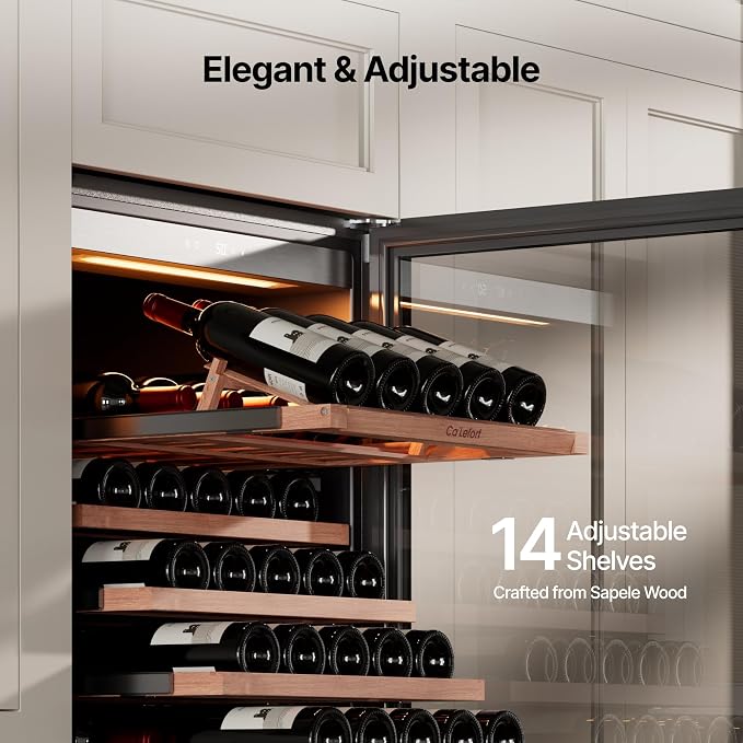 Ca'Lefort 24 Inch Wine Fridge, 166 Bottle Built-In Wine Cooler | 69-Inch Tall Wine Cellar, Quiet Inverter Compressor, 40-65°F Temperature Control, Display Shelf, Glide-Out Shelves & Drawer - Image 3