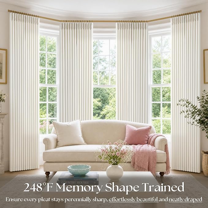 Linen Pinch Pleated Semi Sheer Curtains 90 Inches Long 4 Panels Set, Natural - Image 6