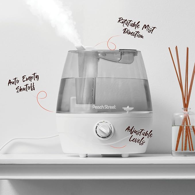 Cool Mist Humidifier - 2.2L Water Tank, for Bedroom, Baby, Quiet Ultrasonic Air Vaporizer, Adjustable Mist Level, 360 Nozzle Rotation, Auto-Shut Off, Large Area Humidifiers Easy Fill and Clean (Grey) - Image 4