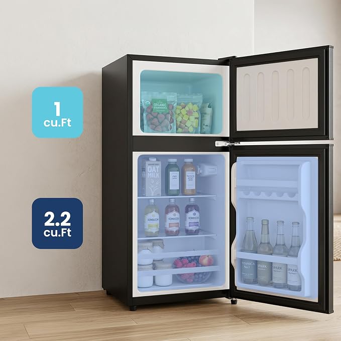 3.2 Cu.Ft Mini Fridge with Freezer, 2 Door Small Refrigerator with Adjustable Thermostat Energy-efficient Low Noise, Compact Fridge for Bedroom, Office, Dorm, Black - Image 3