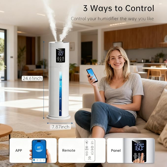 2.1Gal/8L Smart Humidifier Large Room, Top Fill Humidifiers for Bedroom with Diffuser, 7 Color Lights,16H Timer, Auto Mode, APP Remote Control, 4 Levels Cool Mist Air Humidifier for Plants Home Office - Image 4