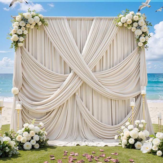 20ft x 12ft Wrinkle Free Beige Backdrop Curtains - Image 7