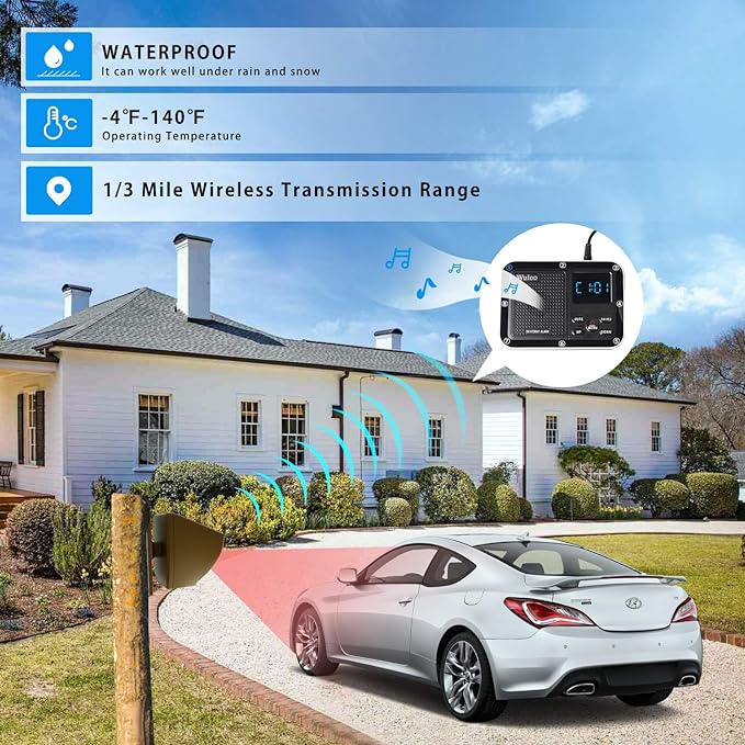 Solar Driveway Alarm Wireless Outside 1800ft Range, Outdoor Motion Sensor & - Image 2
