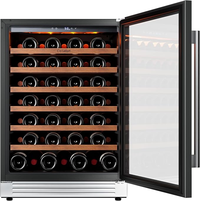 Ca'Lefort 24 Inch Wine Fridge, 61 Bottle Under Counter Wine Cooler | 40-65°F Touch Control, Dual-Pane Glass Door, Adjustable Shelves, 3 Color LED, Built-In or Under Counter for Home Bar Kitchen - Image 9