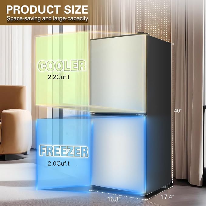 4.2 Cu. Ft. Mini Fridge with Freezer, Small Refrigerator Silver | with 7-Level Adjustable Thermostat, Mini Refrigerator Compact Fridge and Freezer for Dorm, Office, Apartment, College, RV - Image 2