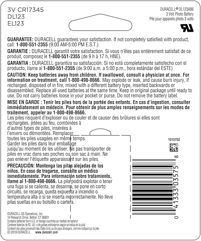 Duracell CR123A 3V Lithium Battery, 3 Volt High Power - Image 2