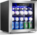 Antarctic Star Beverage Cooler Holds Up to 48 Cans & 12 Wine Bottles, Stainless Steel Glass Door Drink Fridge with Digital Display and Electronic Temperature Control, Silver by AntarcticStar