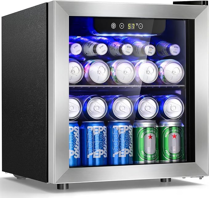 Antarctic Star Beverage Cooler Holds Up to 48 Cans & 12 Wine Bottles, Stainless Steel Glass Door Drink Fridge with Digital Display and Electronic Temperature Control, Silver by AntarcticStar