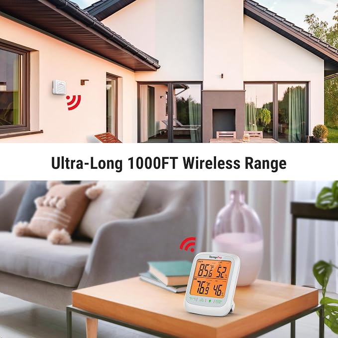 TempPro TP260B Indoor Outdoor Thermometer Wireless 1000FT Range, Digital - Image 2